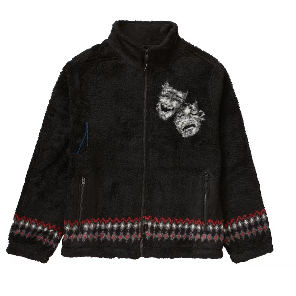 Never Worn Supreme Black Fleece Jacket with Drama Mask Design